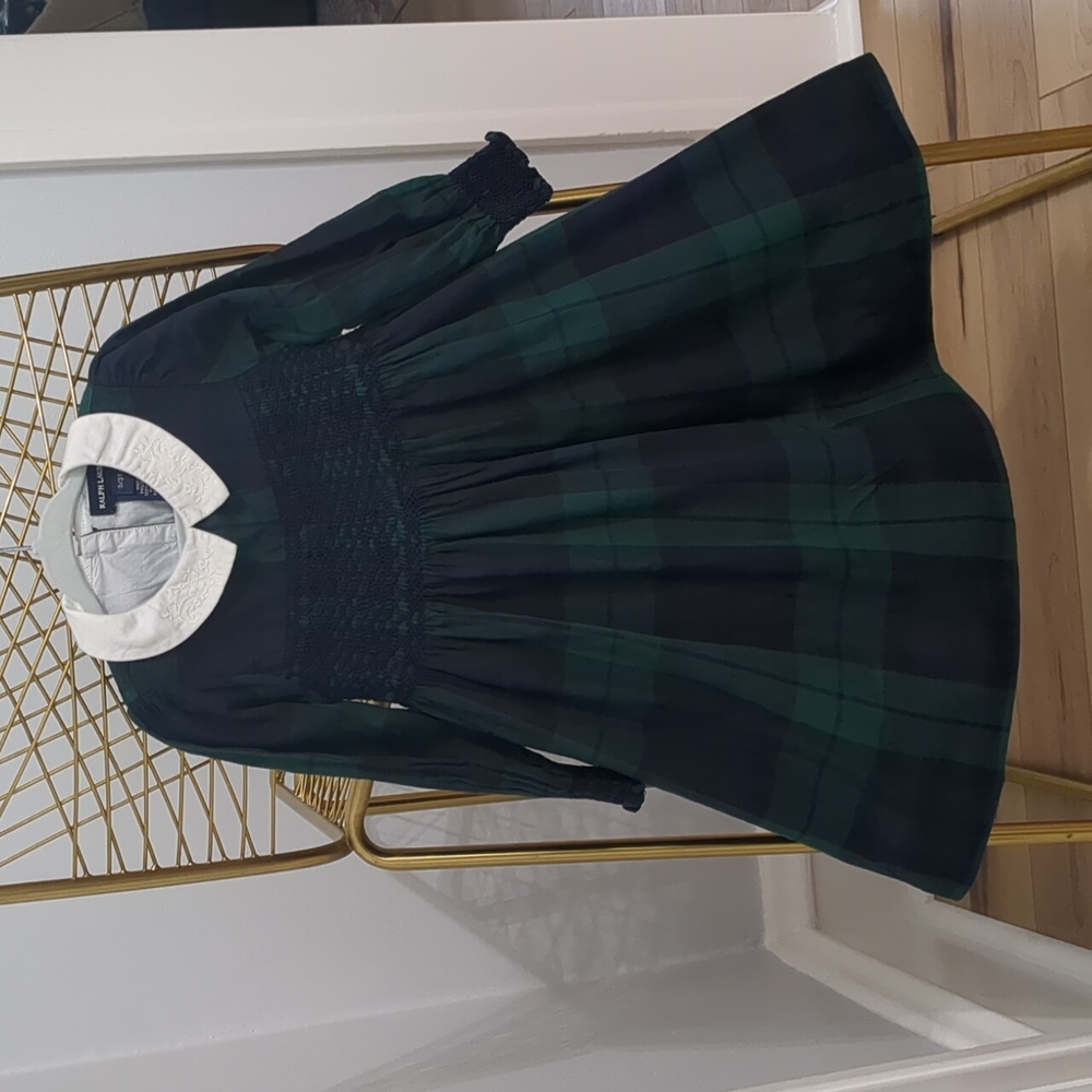 Ralph Lauren Smocked Green and Navy Tartan Plaid Dress Size 3T
